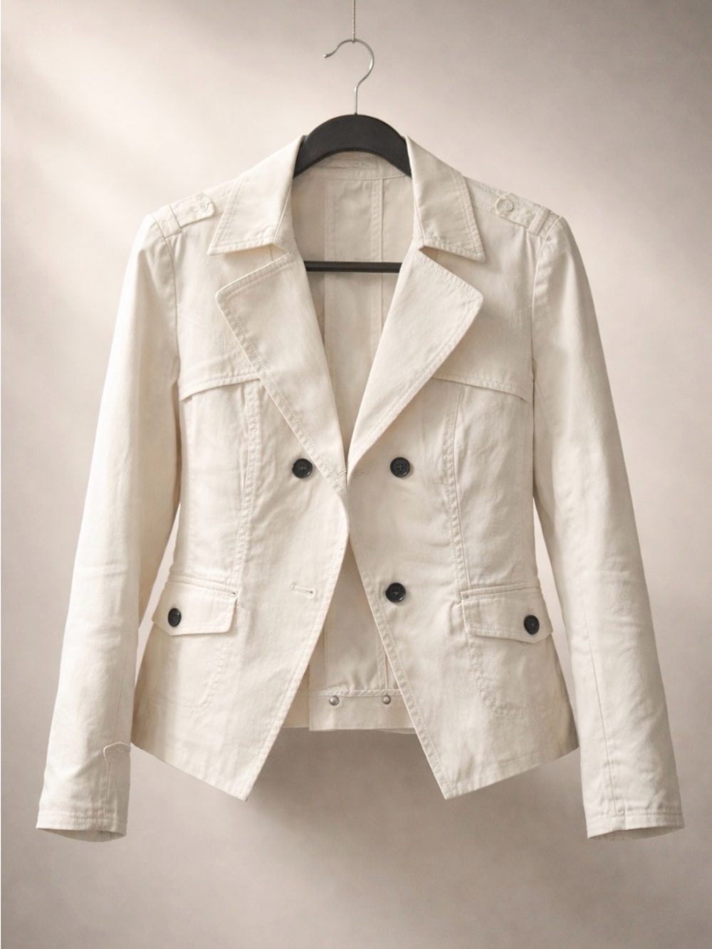 Marc Cain Cream Double-Breasted Cotton Blazer